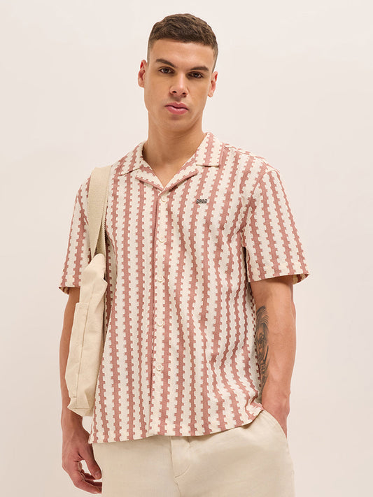 Pink Geometrical Woven Self-Design Relaxed Fit Casual Shirt