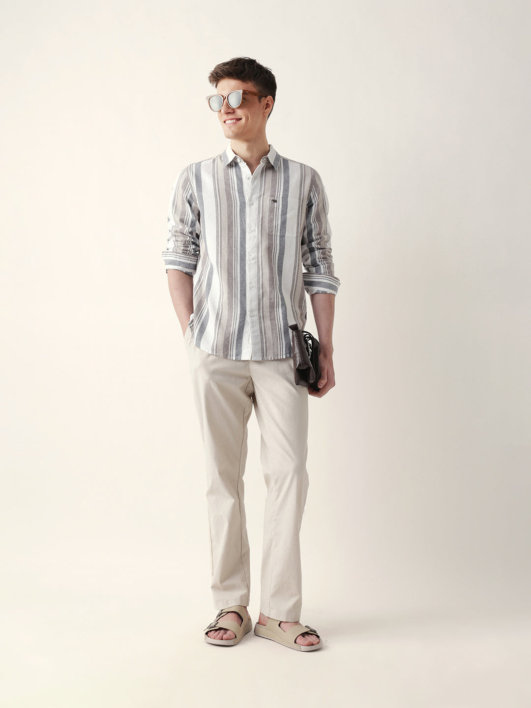Multicolor Vertical Woven Stripe Slim Fit Casual Shirt