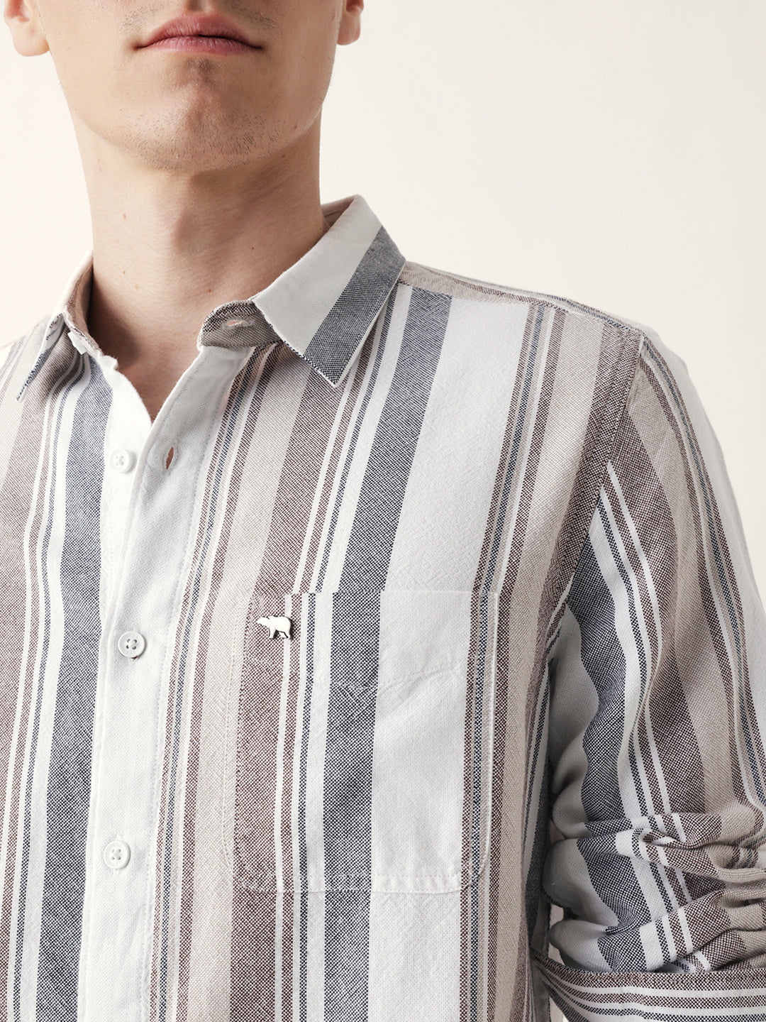 Multicolor Vertical Woven Stripe Slim Fit Casual Shirt
