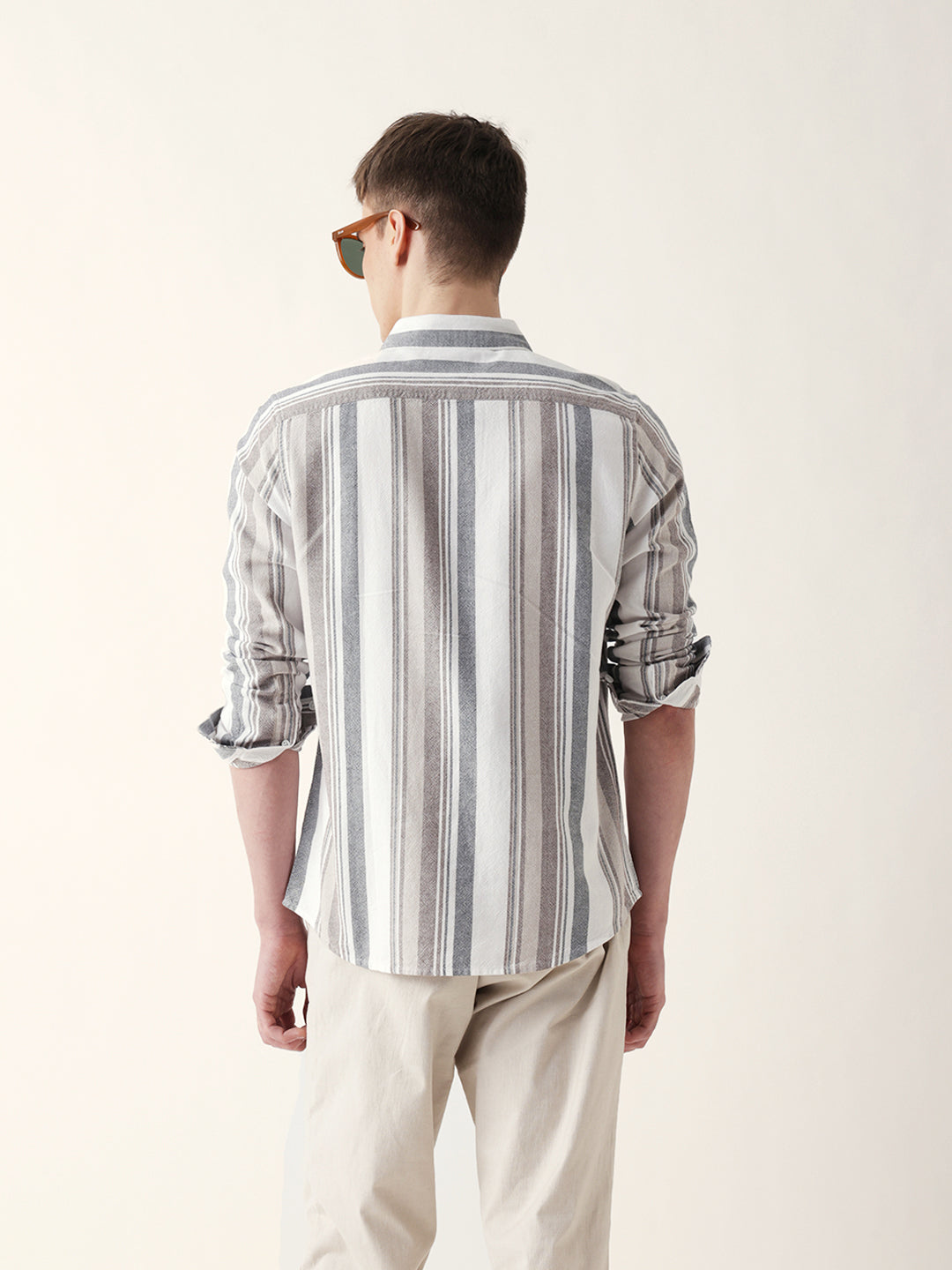 Multicolor Vertical Woven Stripe Slim Fit Casual Shirt