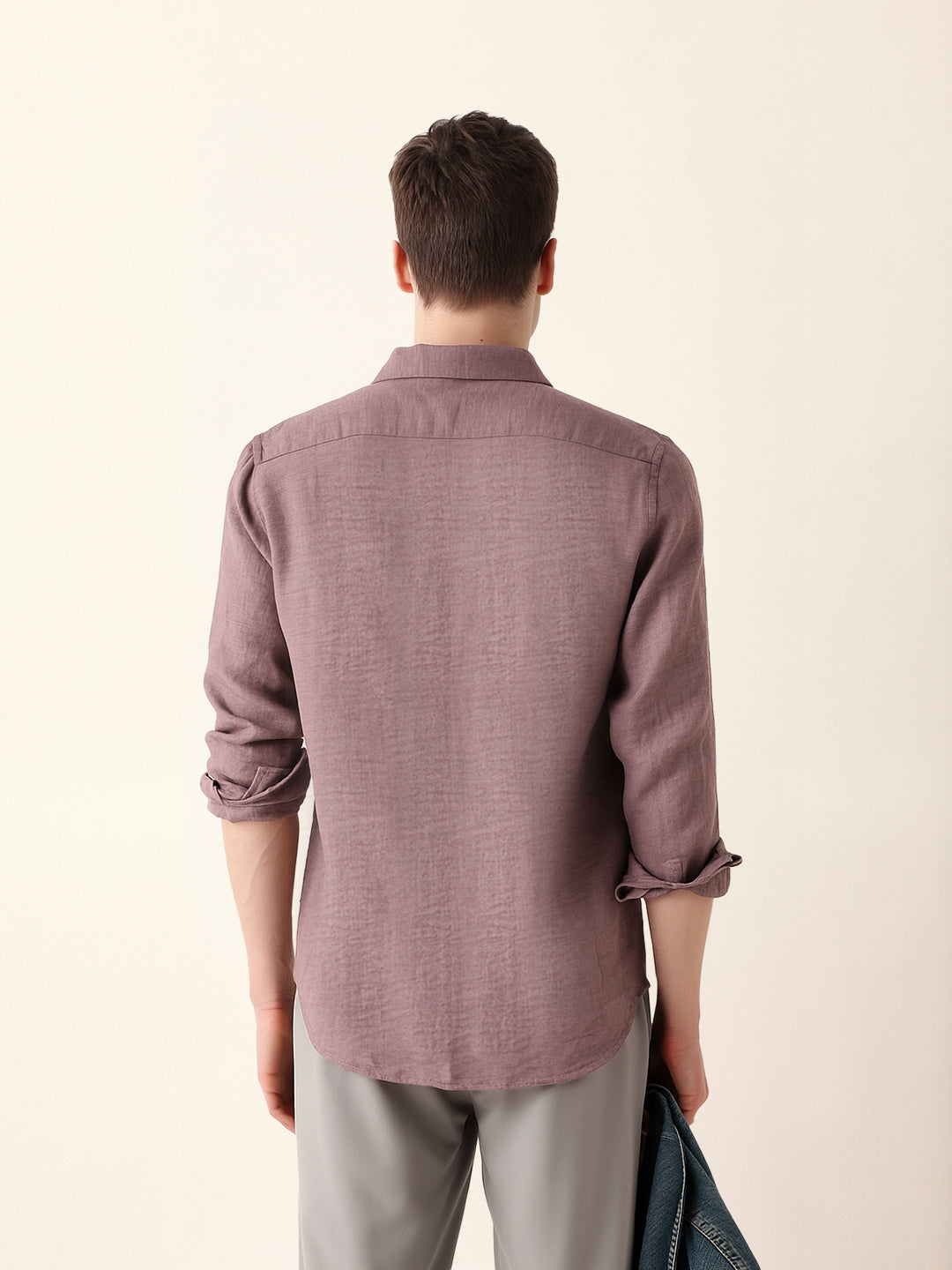 Pink Woven Textured Slim Fit Casual Shirt