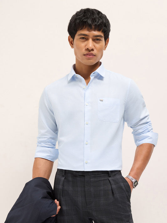 Light Blue Woven Checked Tailored Fit Formal Shirt