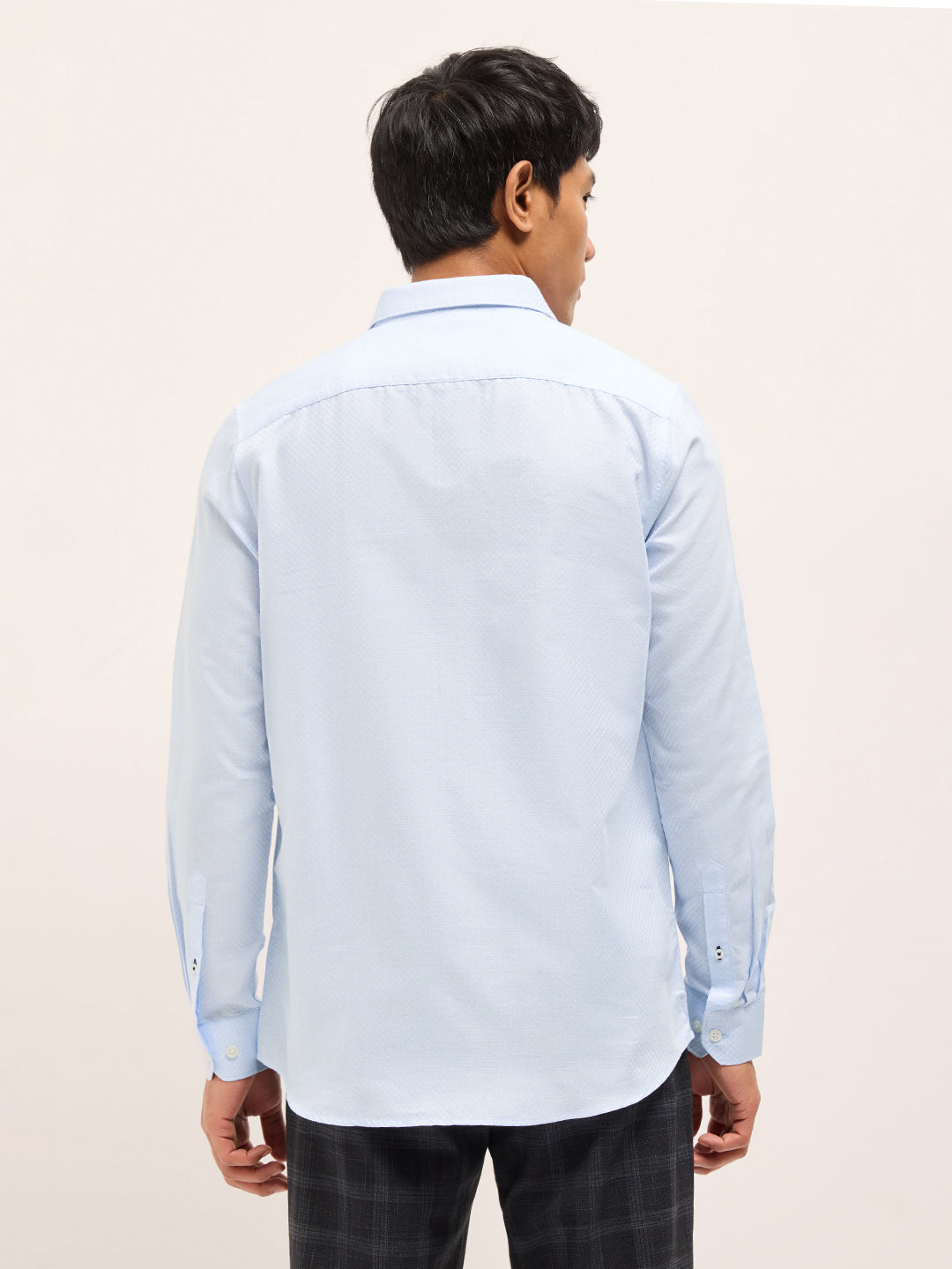 Light Blue Woven Checked Tailored Fit Formal Shirt