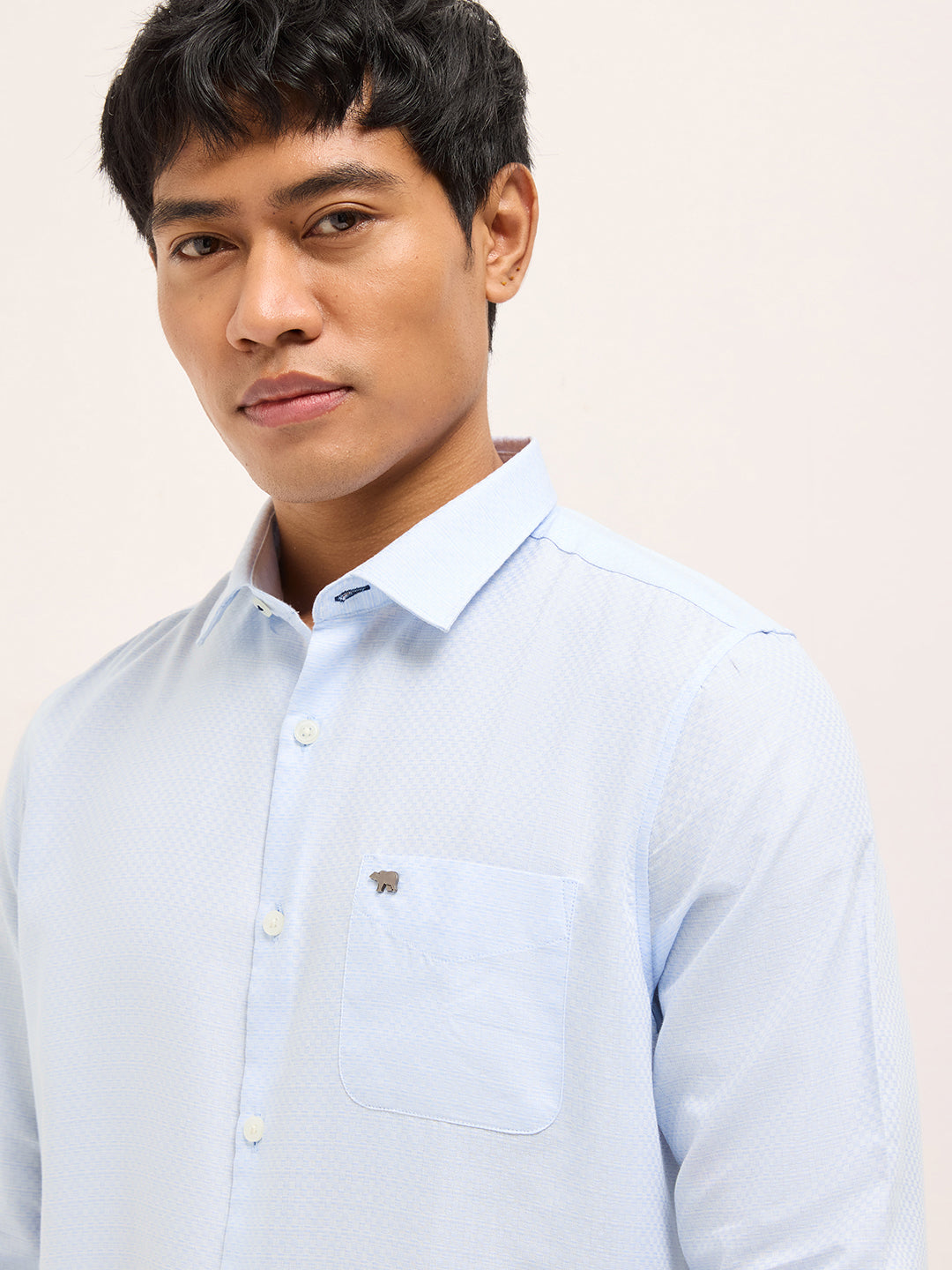 Light Blue Woven Checked Tailored Fit Formal Shirt
