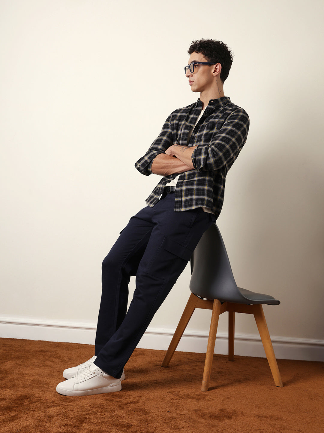 Black Flannel Woven Checked Slim Fit Casual Shirt