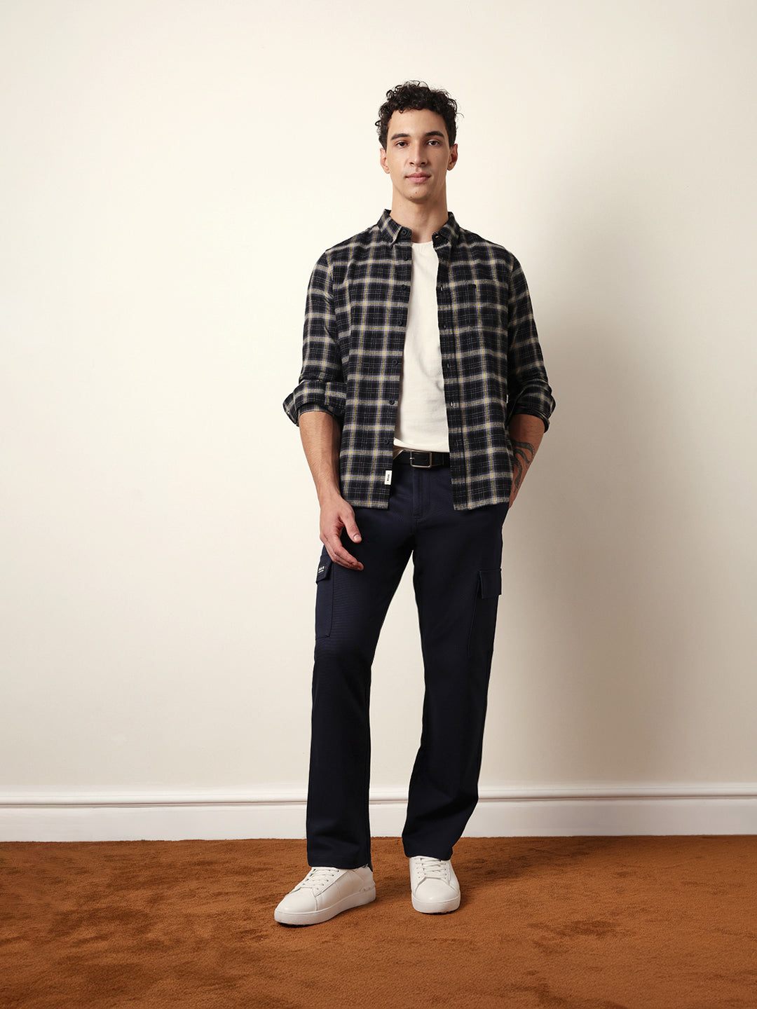 Black Flannel Woven Checked Slim Fit Casual Shirt