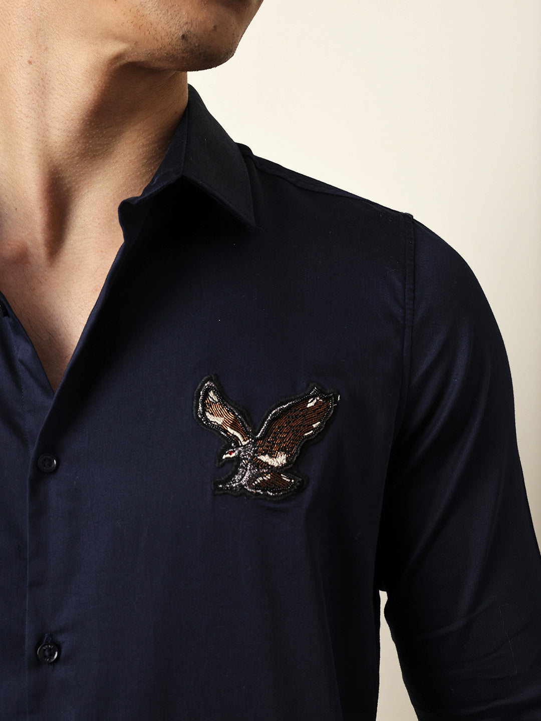 Navy Tailored Fit Bold Eagle Embroidery Formal Party Shirt