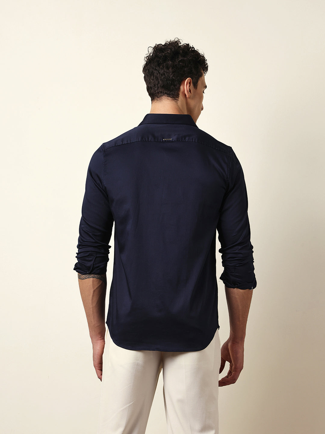 Navy Tailored Fit Bold Eagle Embroidery Formal Party Shirt