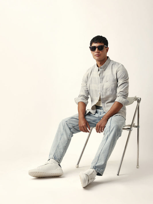 Grey Checked Woven Slim Fit Casual Shirt
