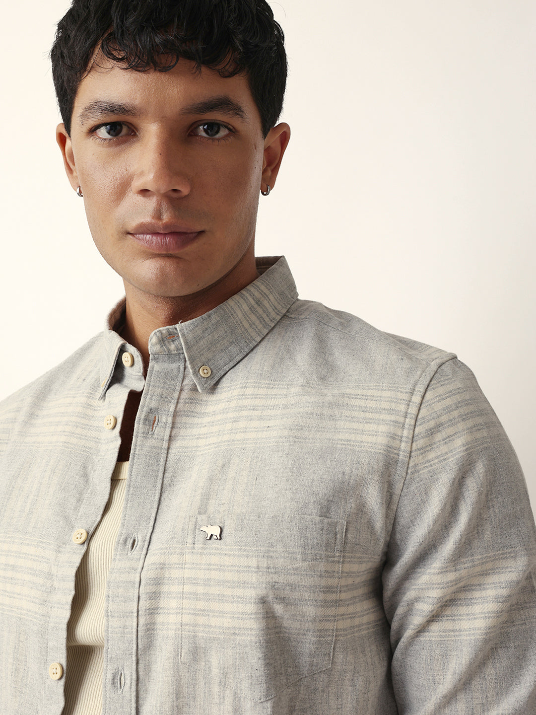 Grey Checked Woven Slim Fit Casual Shirt