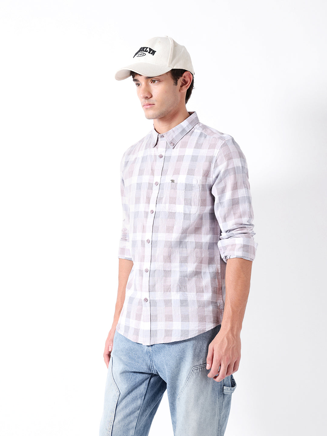 Purple Woven Check Slim Fit Casual Shirt