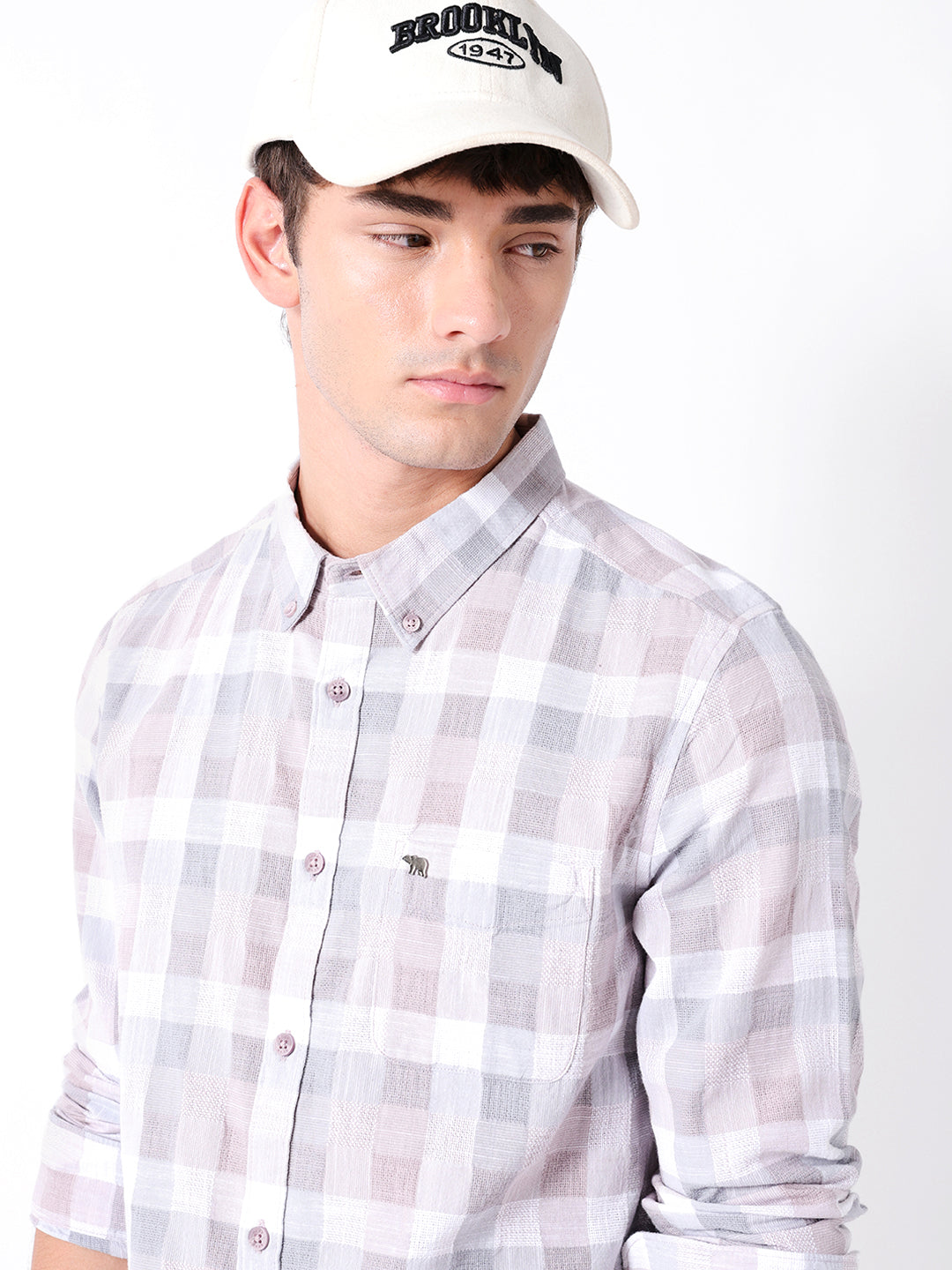 Purple Woven Check Slim Fit Casual Shirt