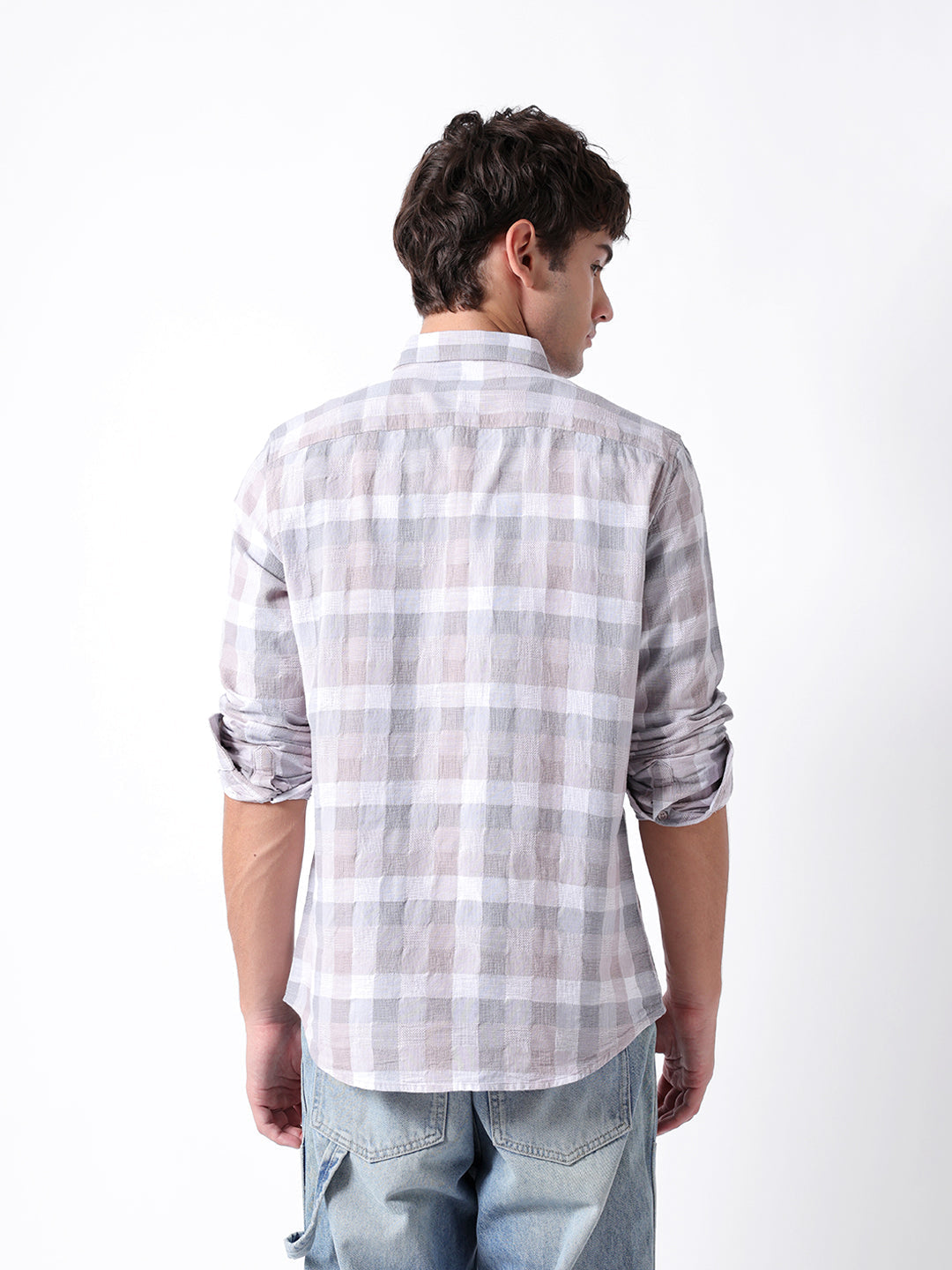 Purple Woven Check Slim Fit Casual Shirt