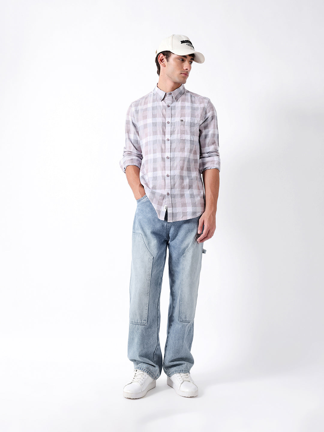 Purple Woven Check Slim Fit Casual Shirt