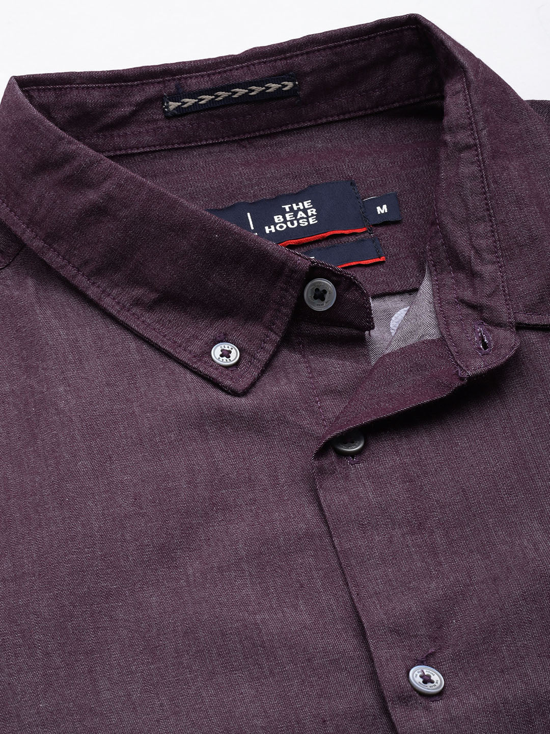 Men Aubergine Solid Slim Fit Cotton Chambray Casual Shirt