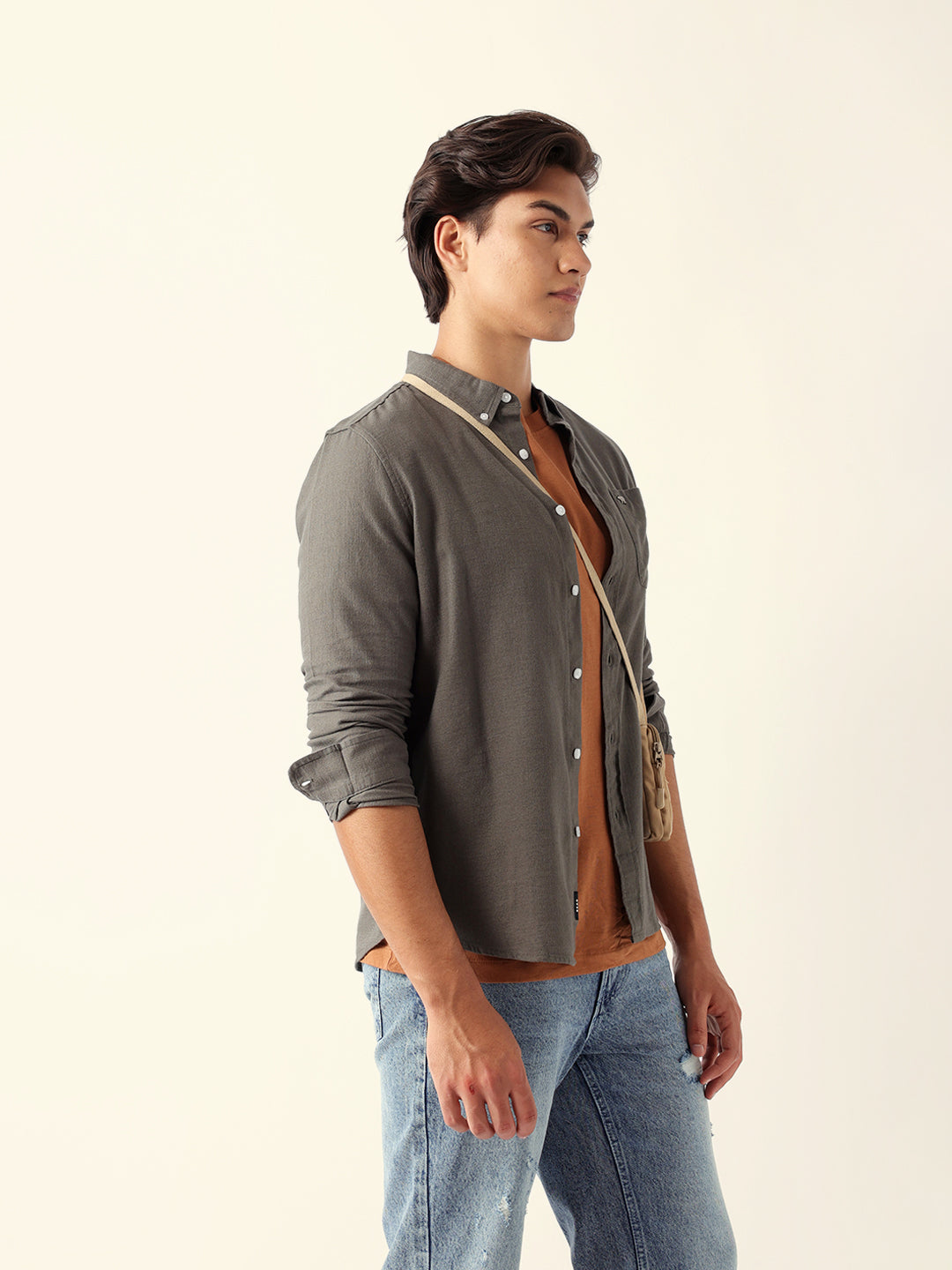 Olive Solid Slim Fit Cotton Casual Shirt