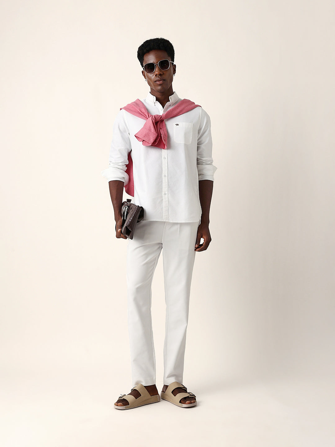 White Solid Slim-Fit Casual Shirt with Button-Down Collar