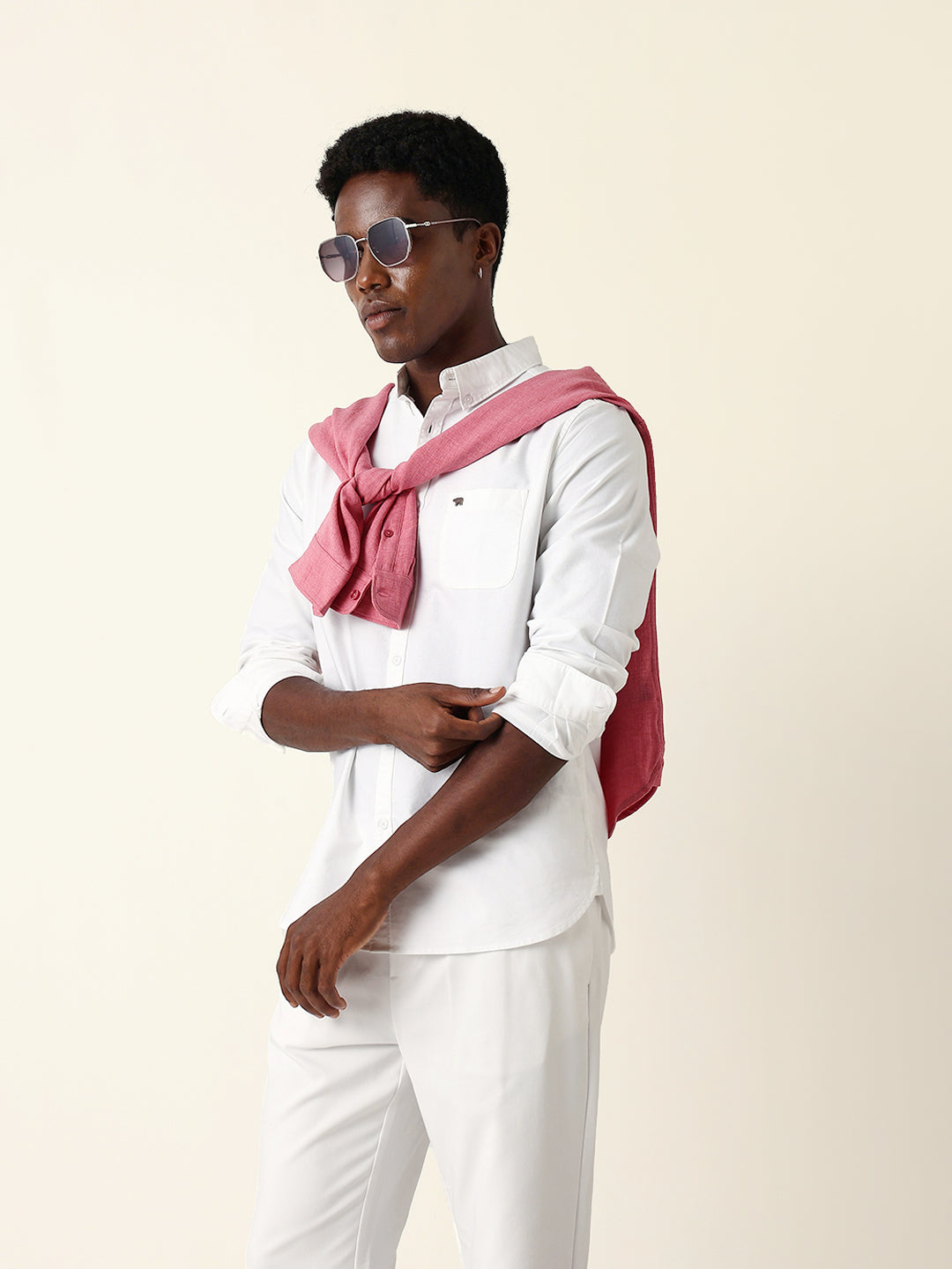 White Solid Slim-Fit Casual Shirt with Button-Down Collar