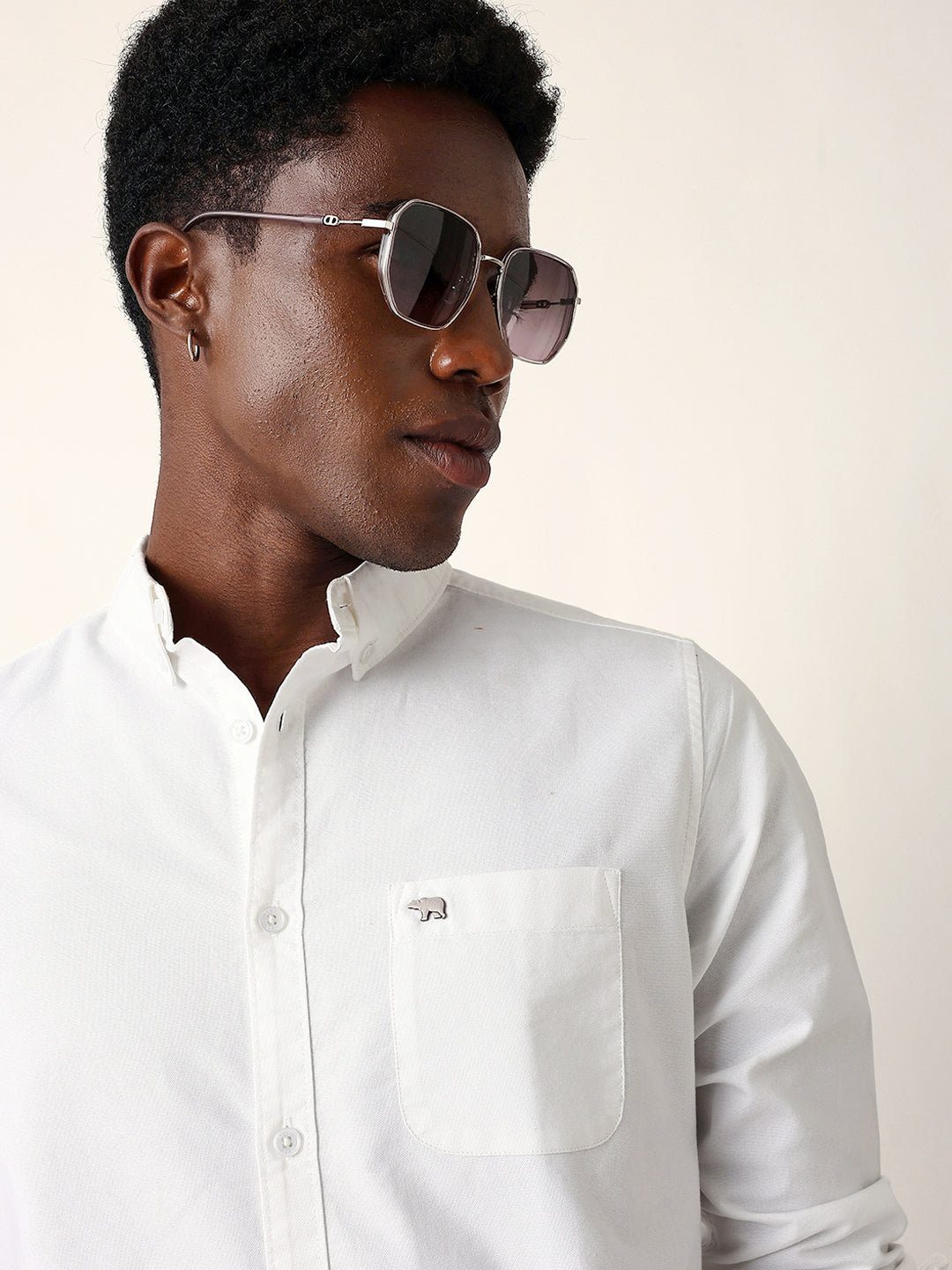 White Solid Slim-Fit Casual Shirt with Button-Down Collar