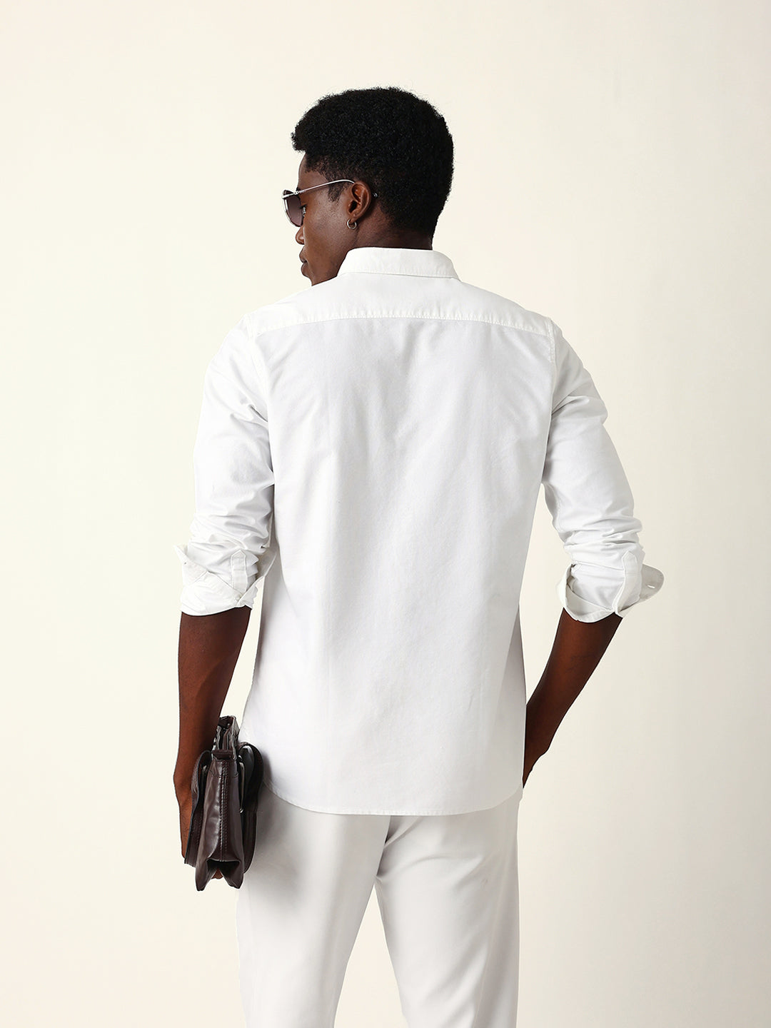 White Solid Slim-Fit Casual Shirt with Button-Down Collar