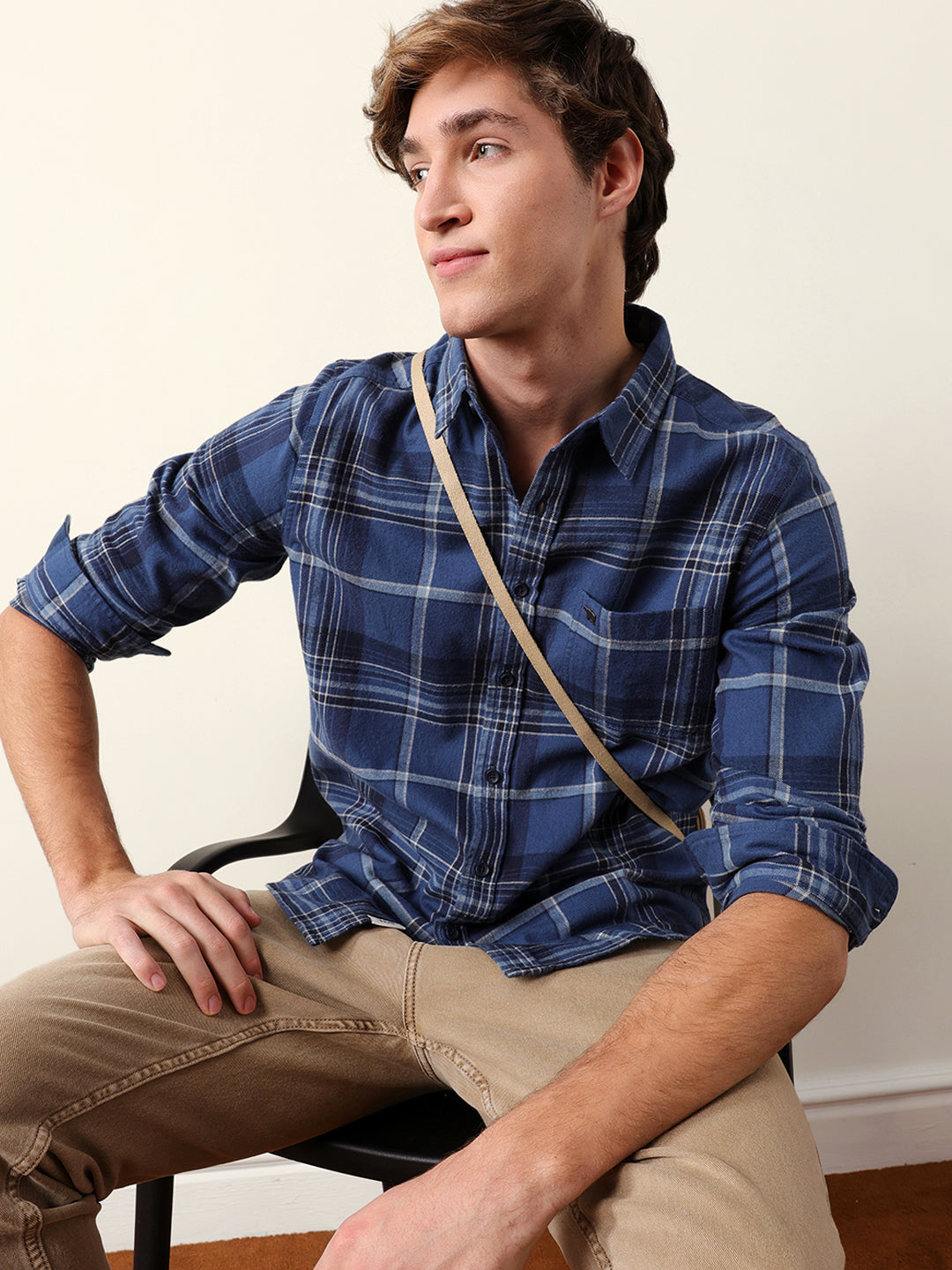 Blue Woven Check Regular Fit Flannel Casual Shirt