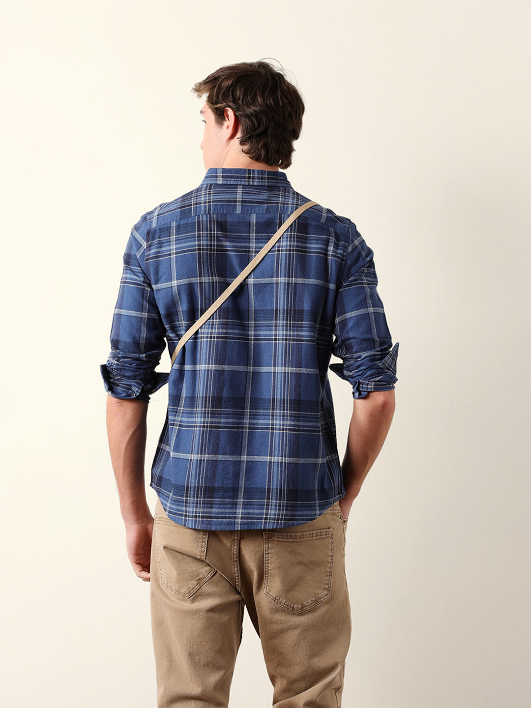 Blue Woven Check Regular Fit Flannel Casual Shirt