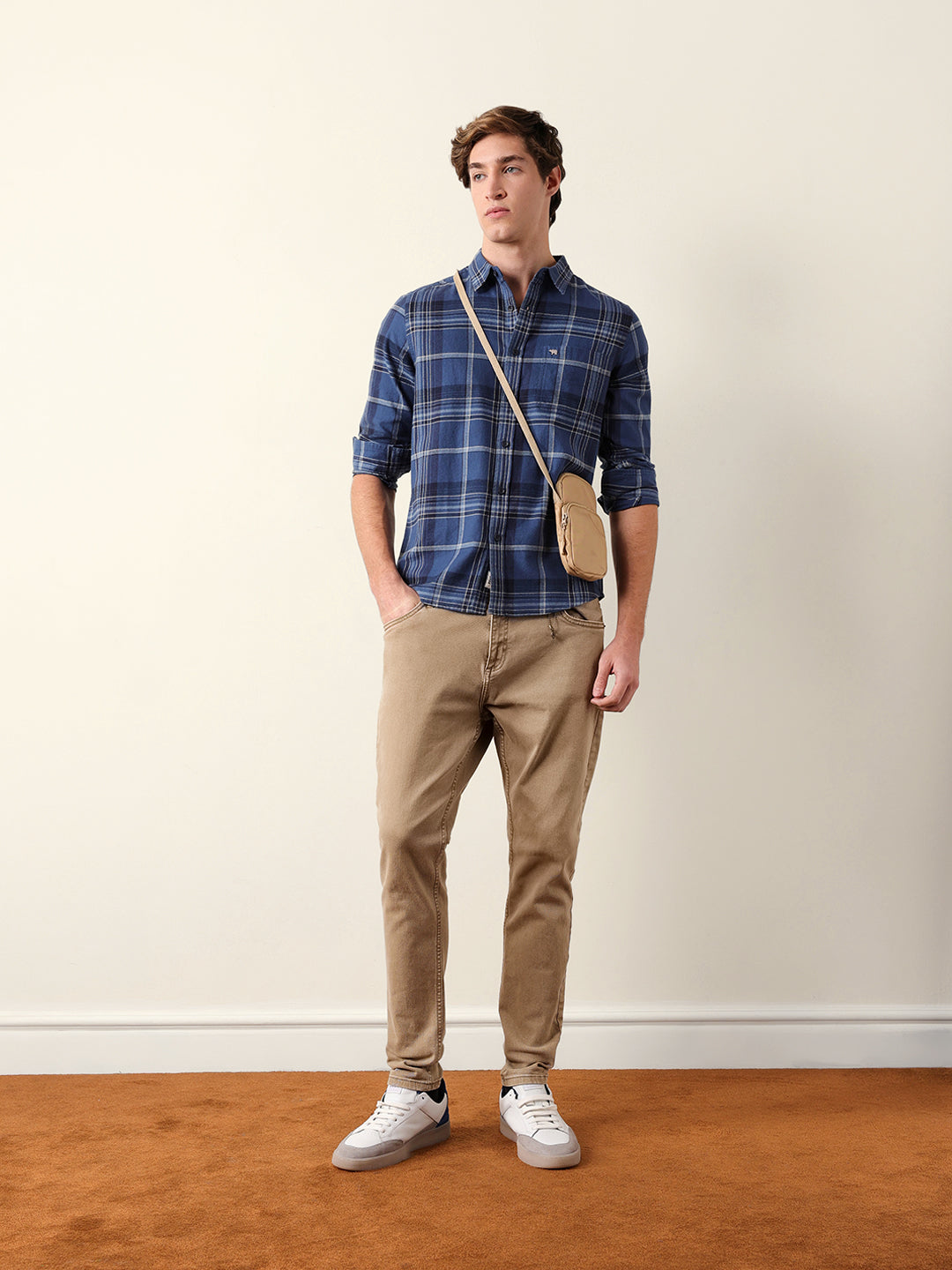 Blue Woven Check Regular Fit Flannel Casual Shirt
