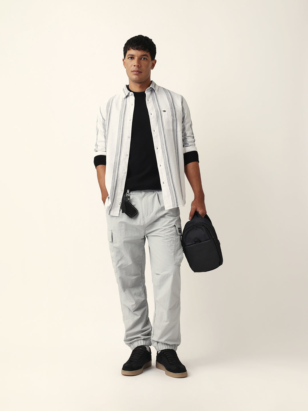 White Vertical Woven Stripe Slim Fit Casual Shirt