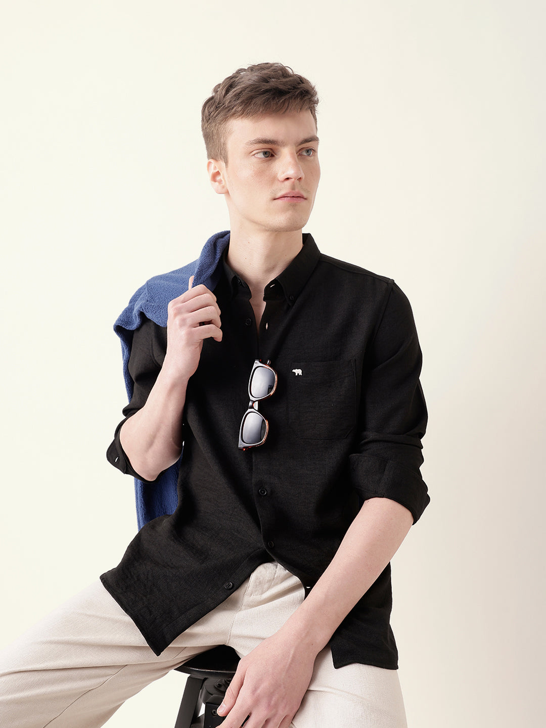 Black Slim Fit Casual Shirt with Woven Textured Design