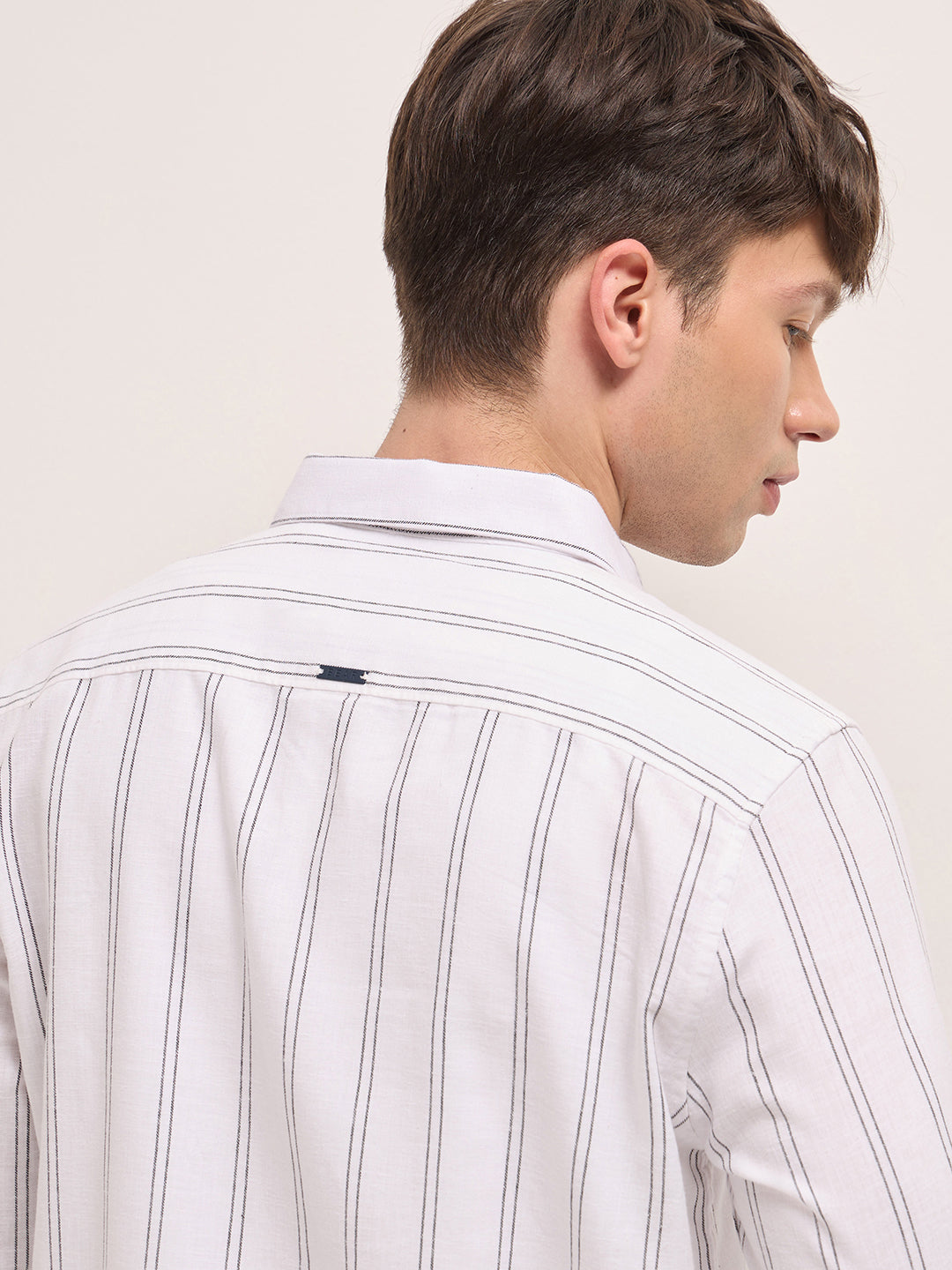 White Vertical Woven Stripe Slim Fit Casual Shirt
