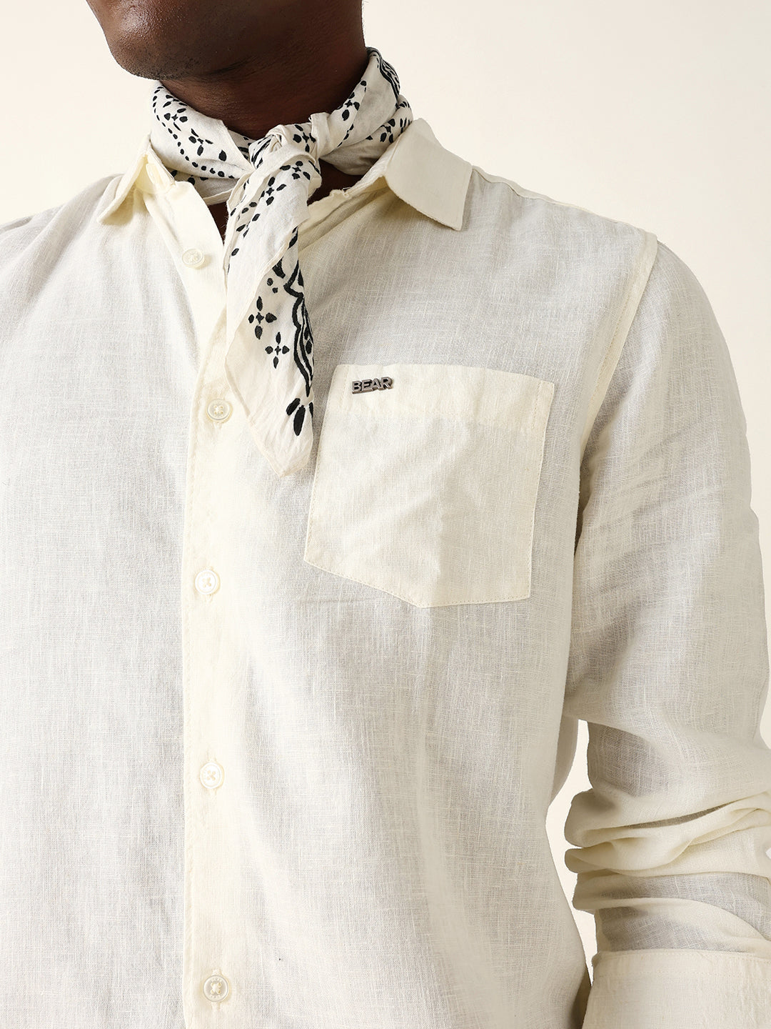 Off White Solid Lyocell Slim Fit Casual Shirt