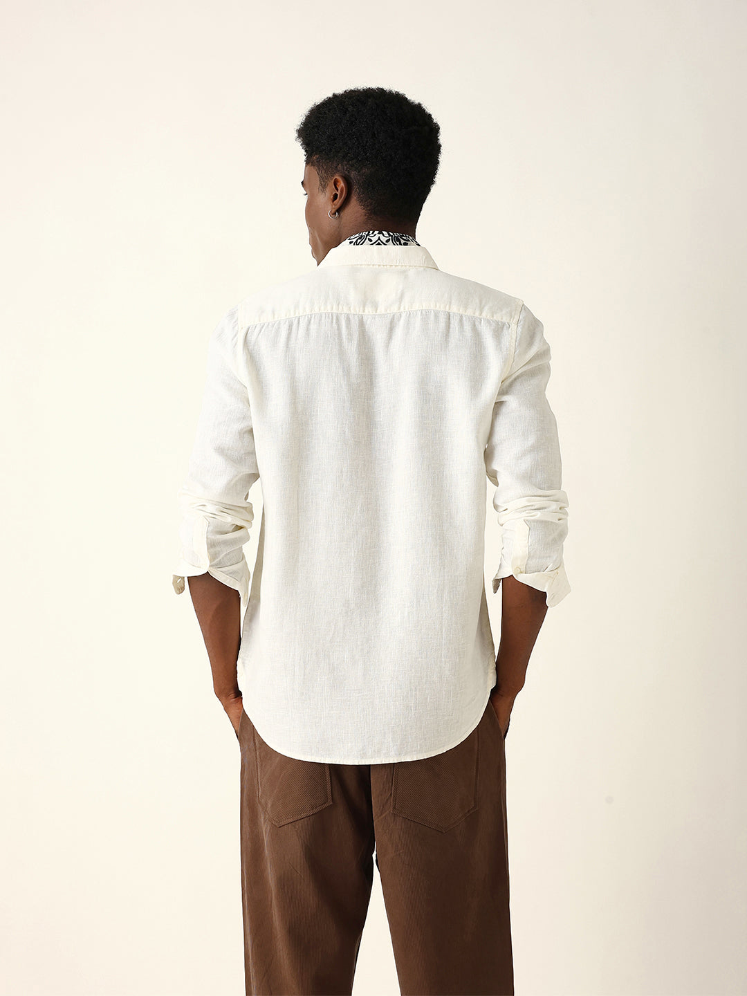Off White Solid Lyocell Slim Fit Casual Shirt