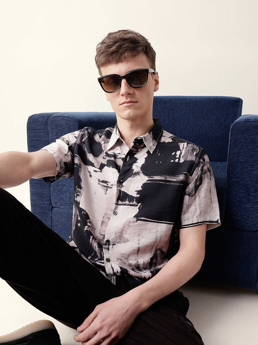 Multicolor Artistic Brushstroke Printed Regular Fit Casual Shirt