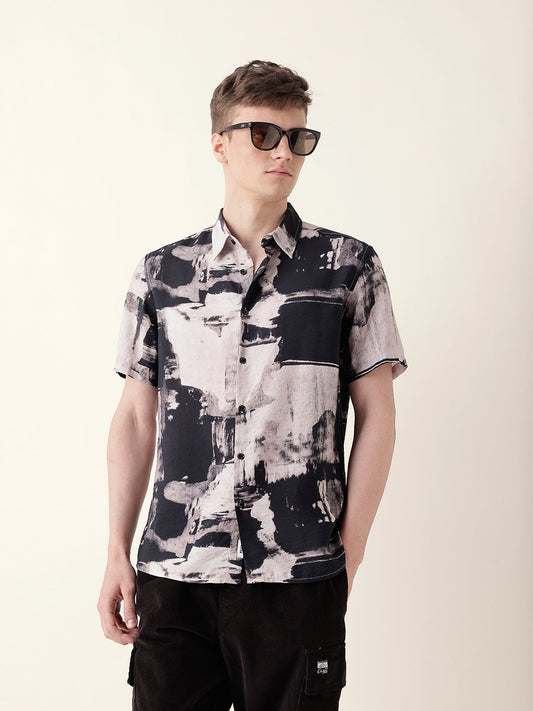 Multicolor Artistic Brushstroke Printed Regular Fit Casual Shirt
