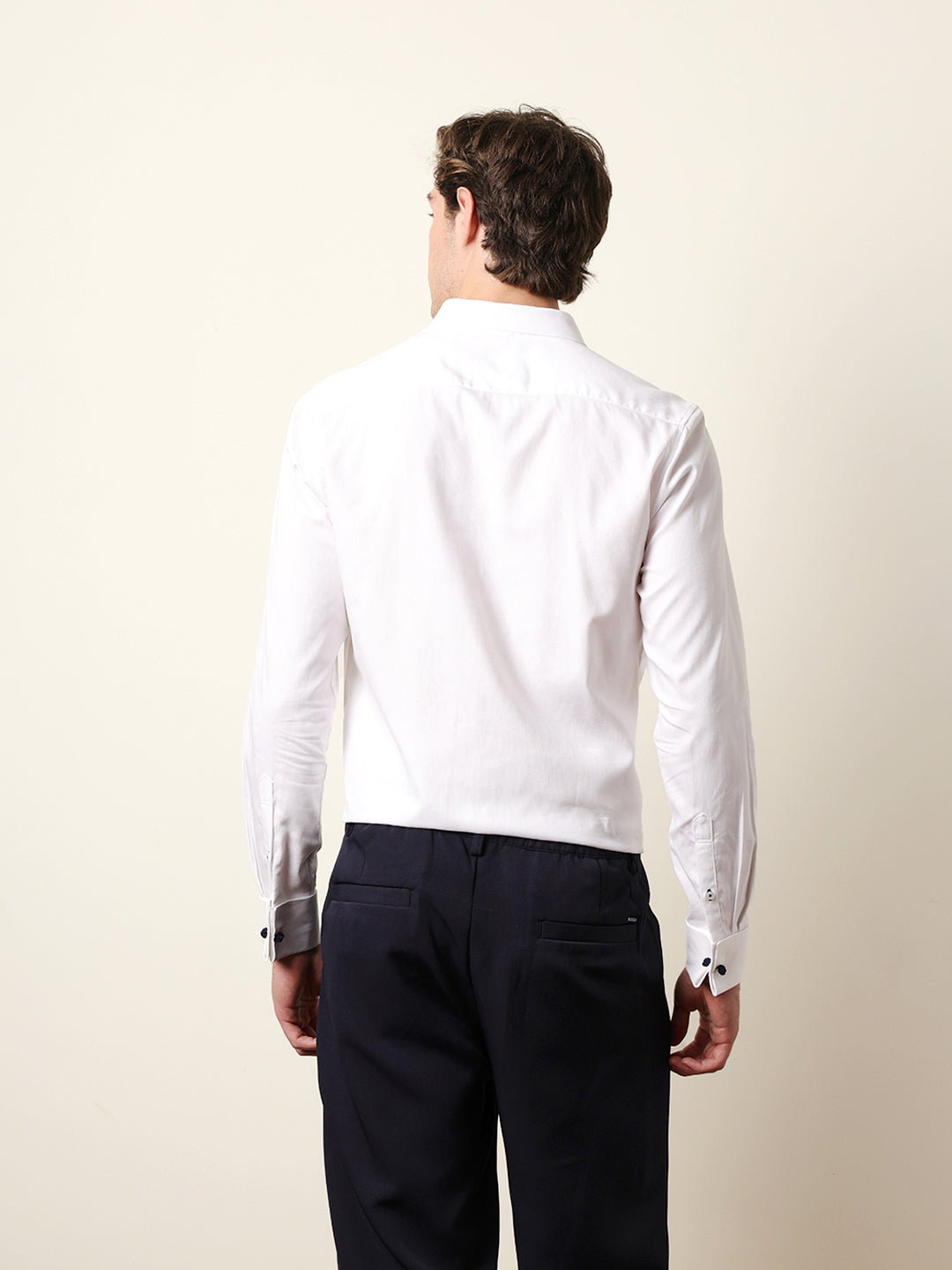 White Textured Woven Tailored Fit Formal Shirt with French Cuffs