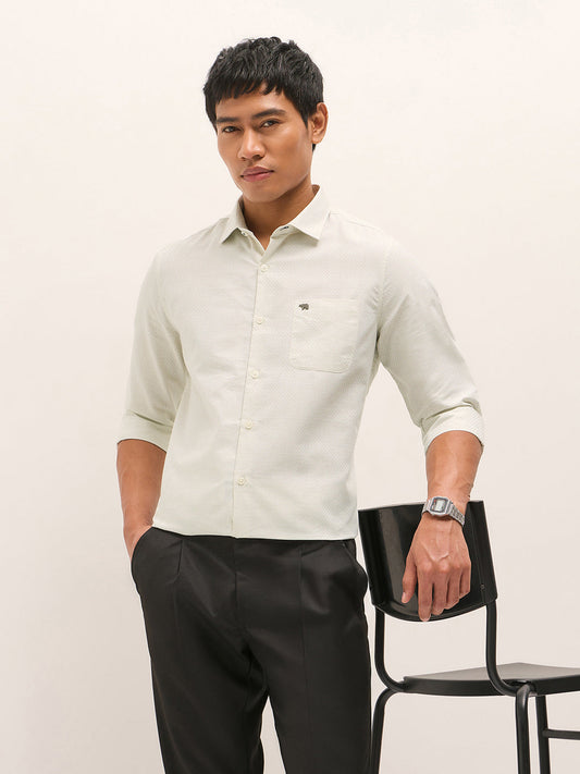 Light Green Woven Cotton Blend Tailored Fit Formal Shirt