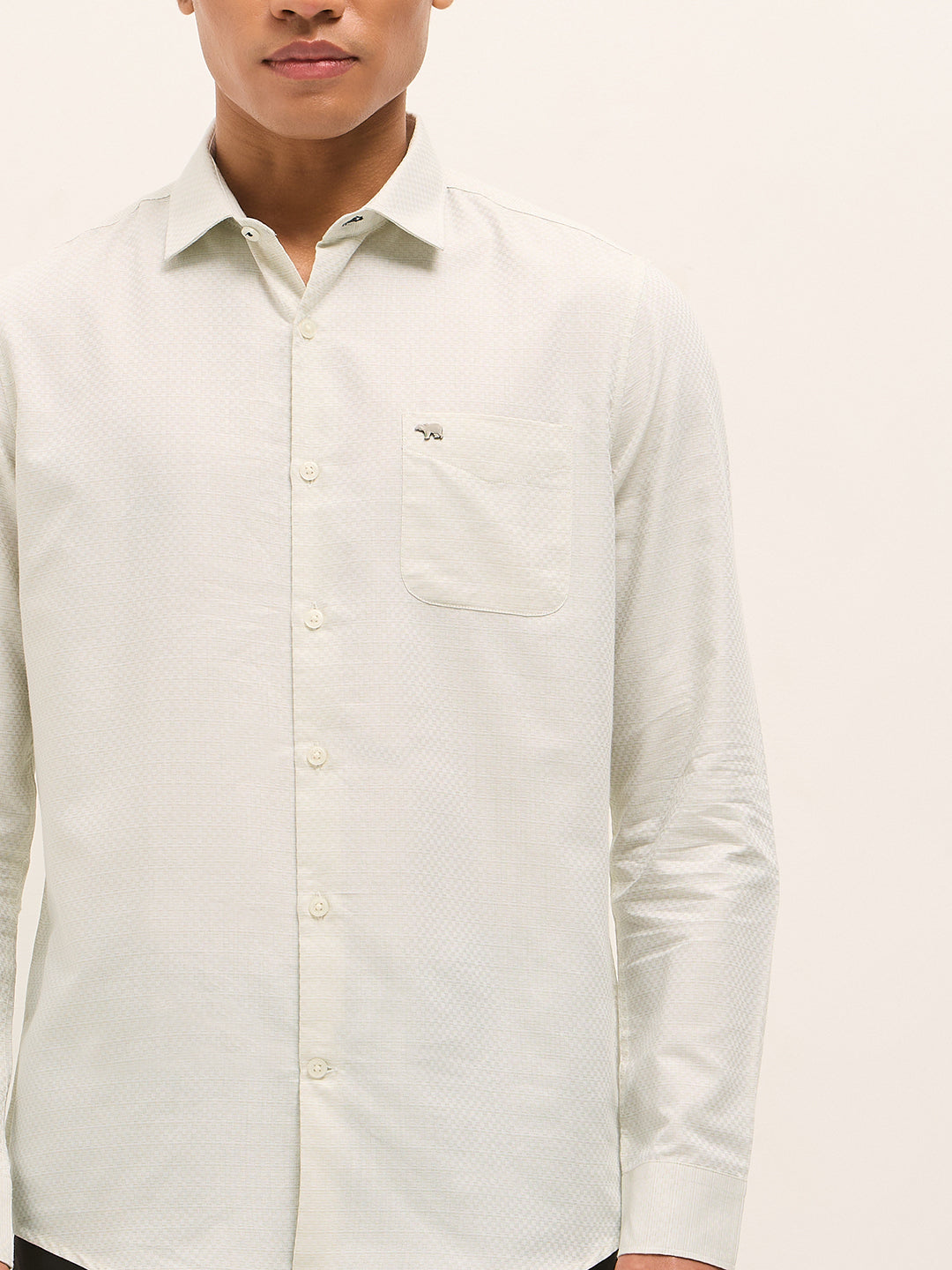 Light Green Woven Cotton Blend Tailored Fit Formal Shirt