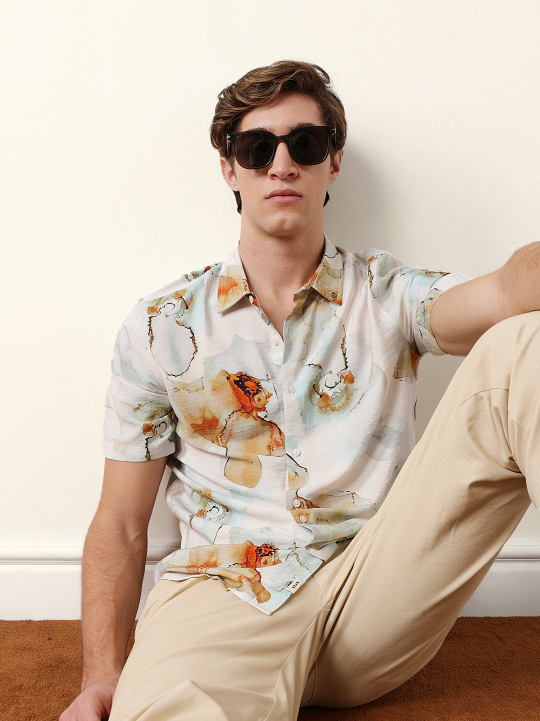 Multicolor Watercolor Botanical Print Regular Fit Casual Shirt