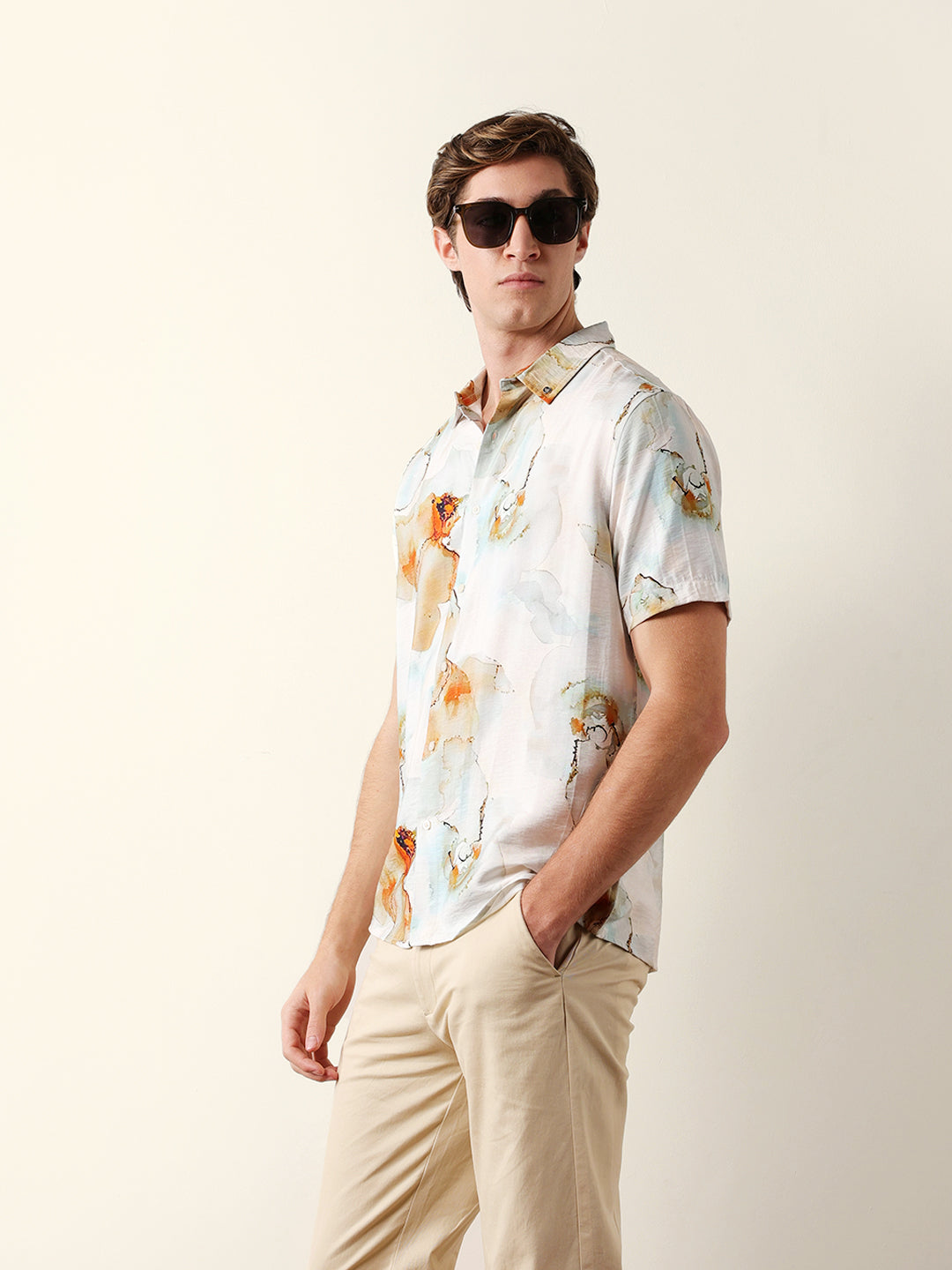 Multicolor Watercolor Botanical Print Regular Fit Casual Shirt