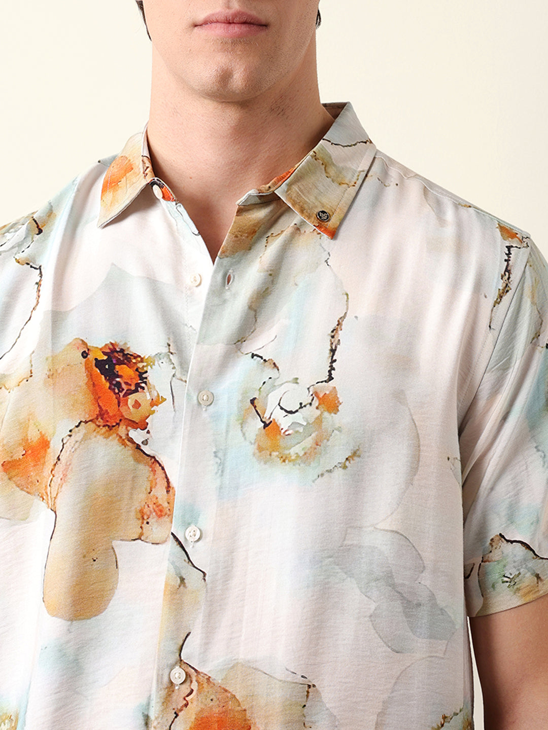 Multicolor Watercolor Botanical Print Regular Fit Casual Shirt