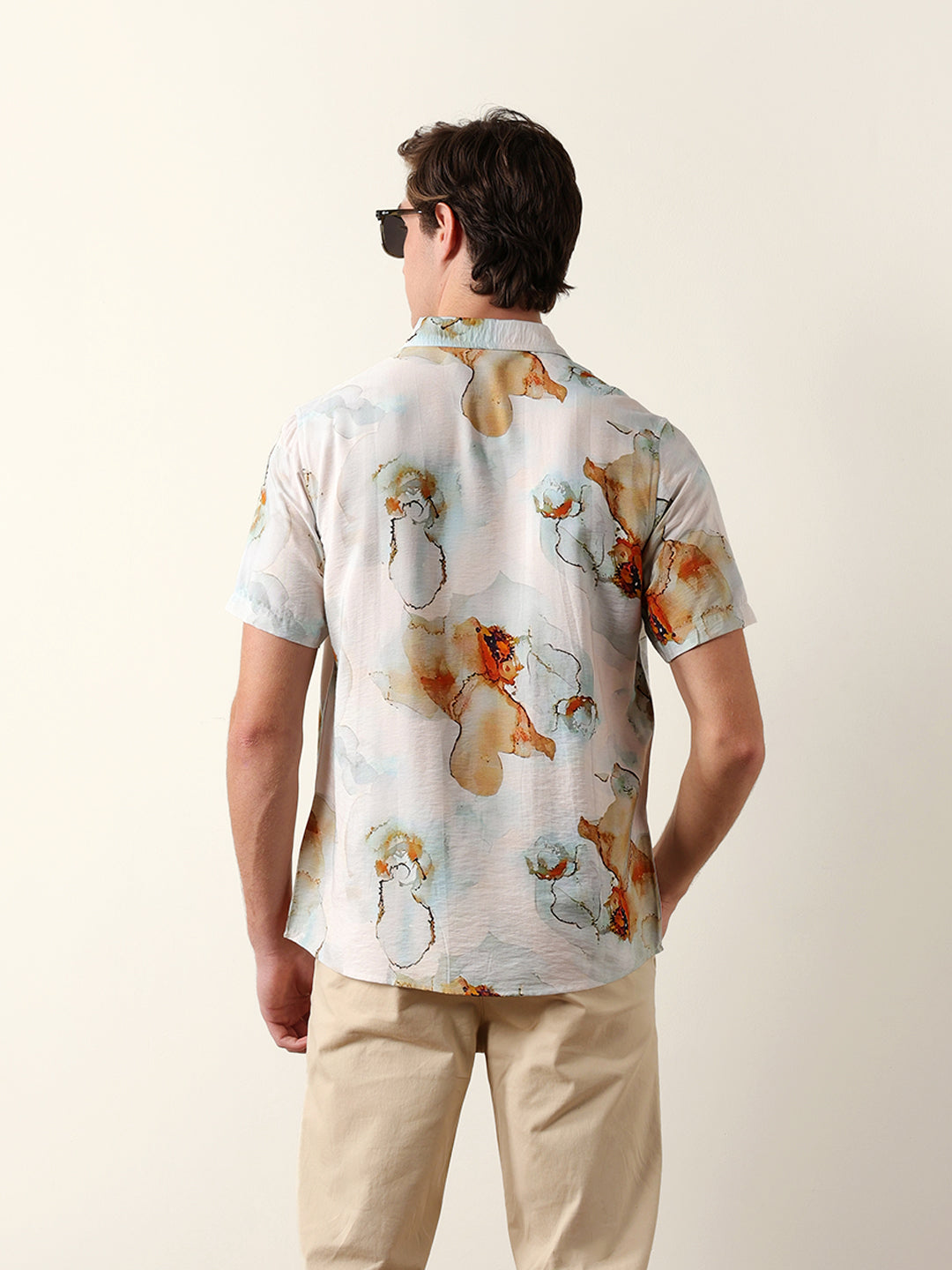 Multicolor Watercolor Botanical Print Regular Fit Casual Shirt