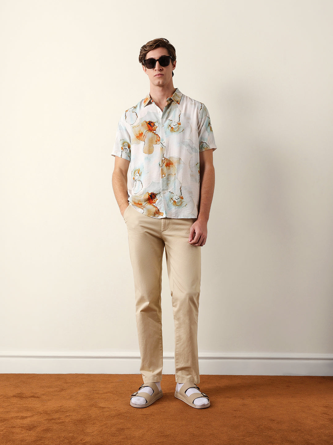 Multicolor Watercolor Botanical Print Regular Fit Casual Shirt