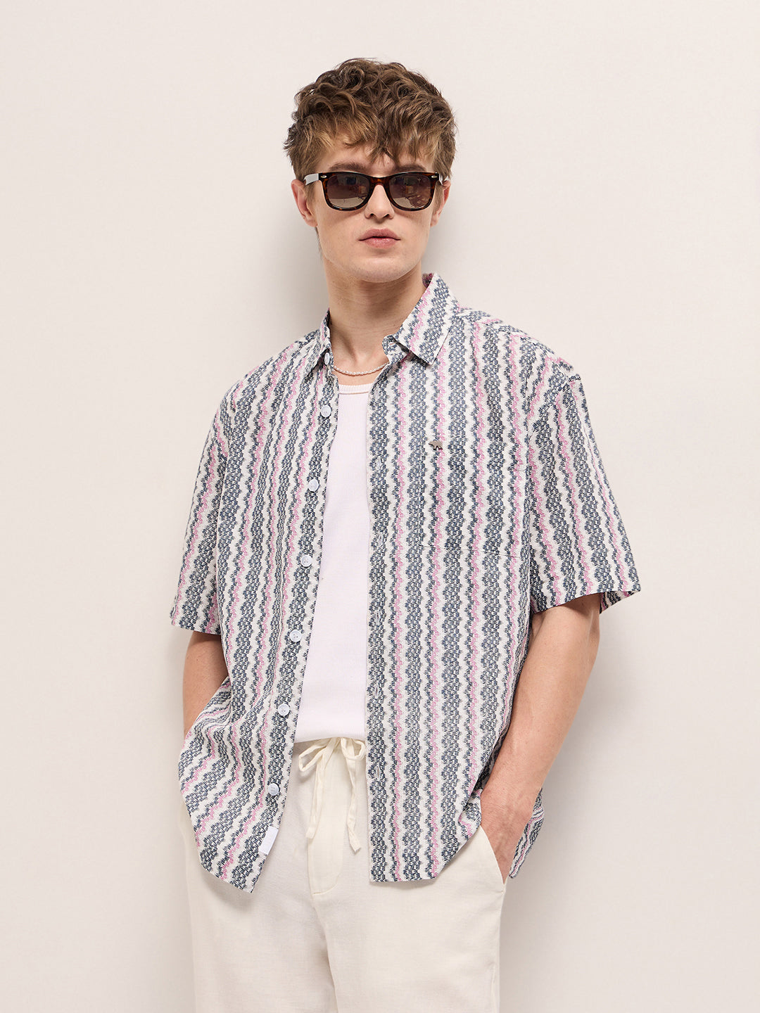 Multi-Color Geometrical Digital Print Relax Fit Casual Shirt