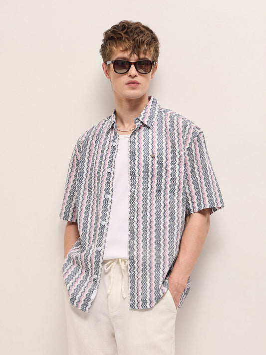 Multi-Color Geometrical Digital Print Relax Fit Casual Shirt