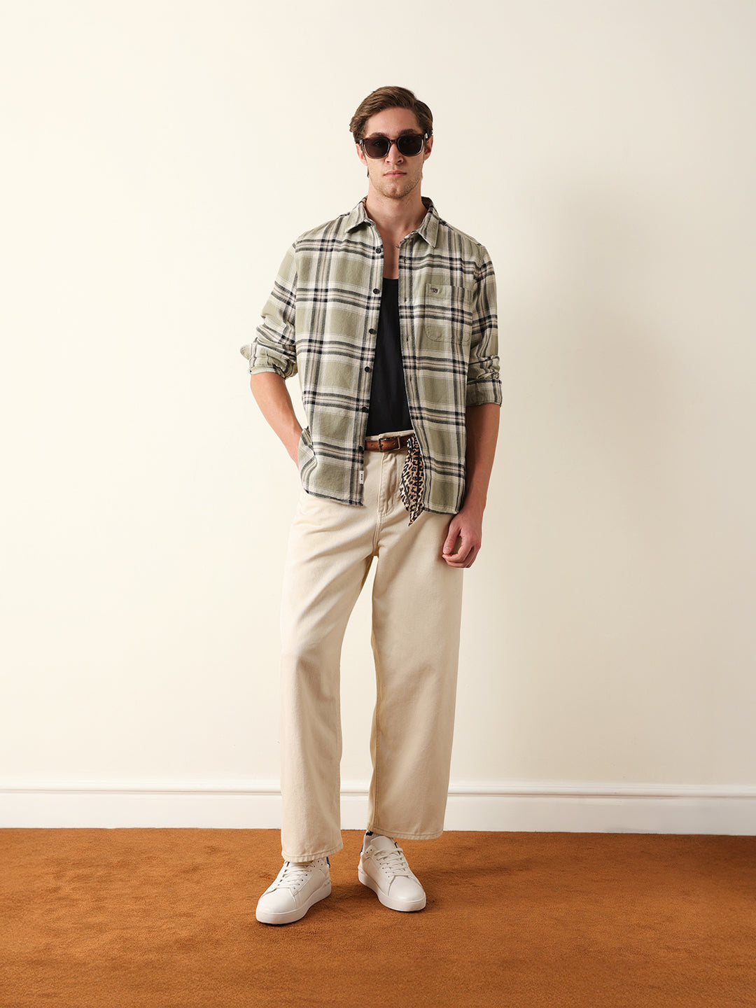 Green Regular Fit Checked Flannel Casual Shirt
