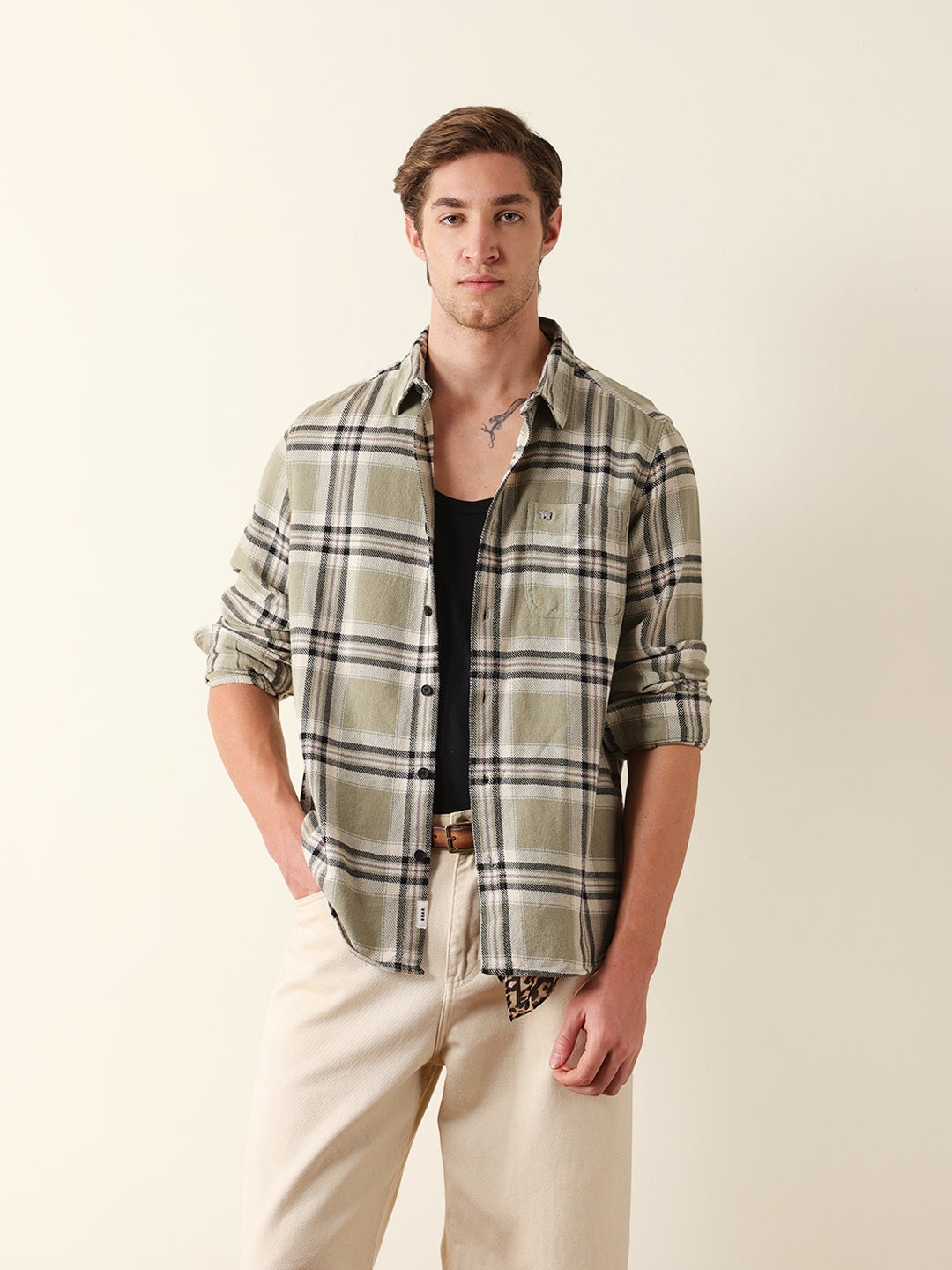 Green Regular Fit Checked Flannel Casual Shirt