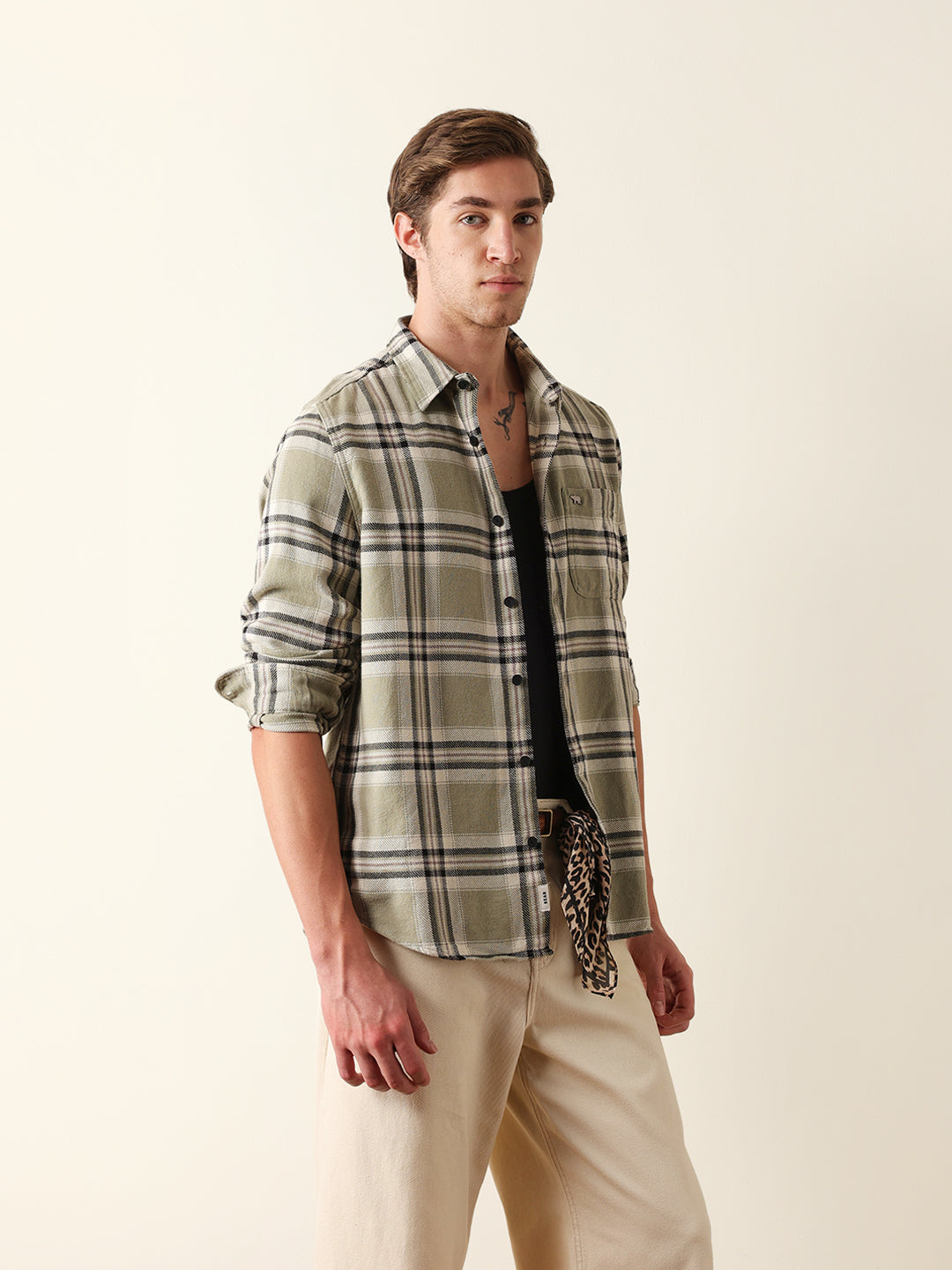 Green Regular Fit Checked Flannel Casual Shirt