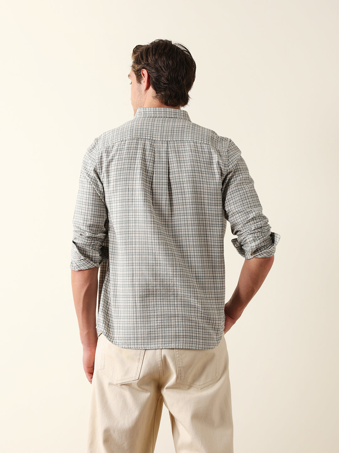 Green Woven Micro Check Slim Fit Casual Shirt