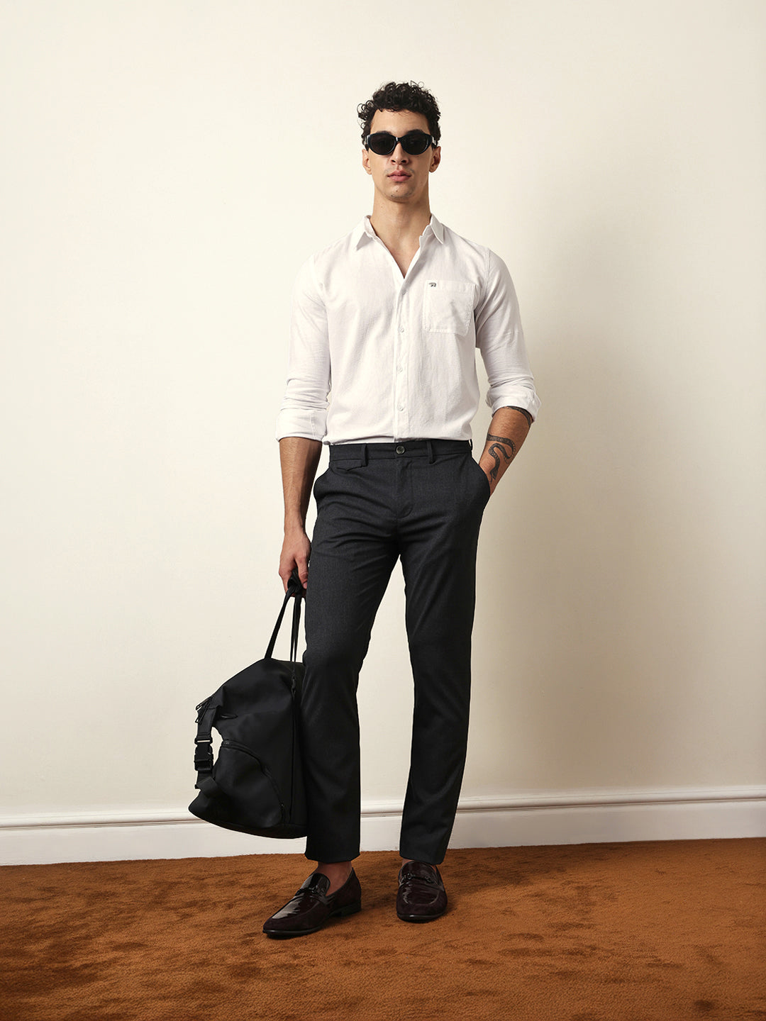 White Slim Fit Woven Textured Solid Casual Shirt