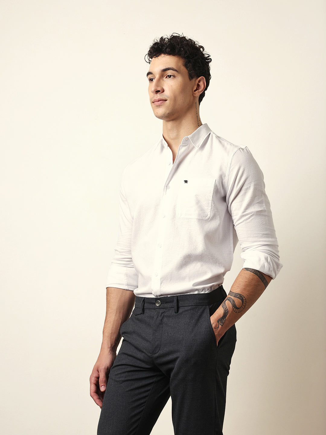 White Slim Fit Woven Textured Solid Casual Shirt
